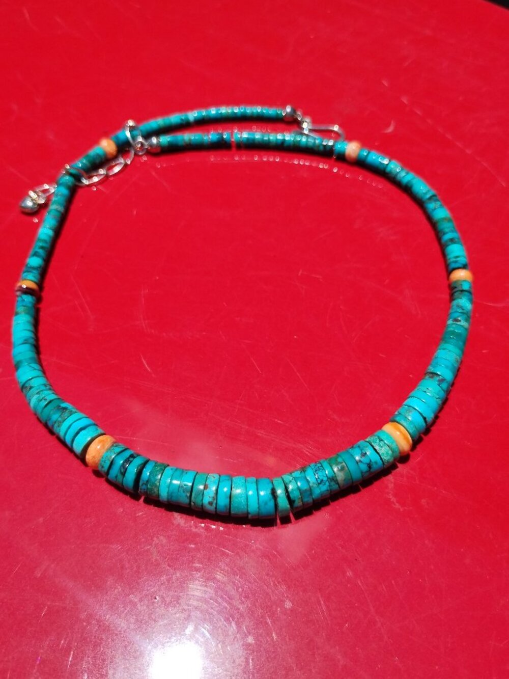 Jay King DTR Turquoise and spiny oyster necklace 925 Sterling Silver Southwester - Picture 7 of 12